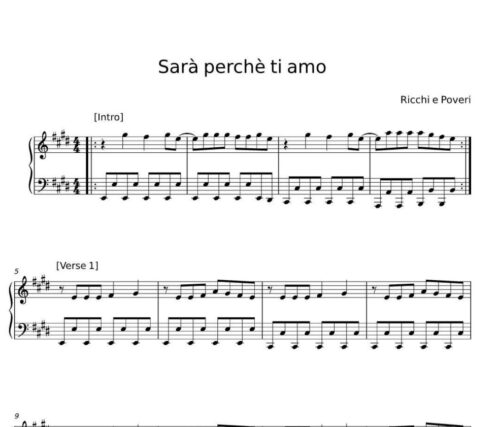 نت پیانو sara perche ti amo