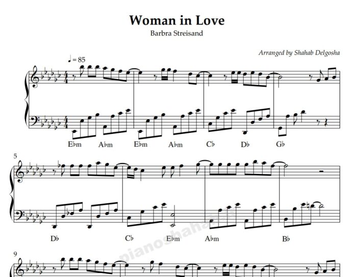 نت پیانو woman in love
