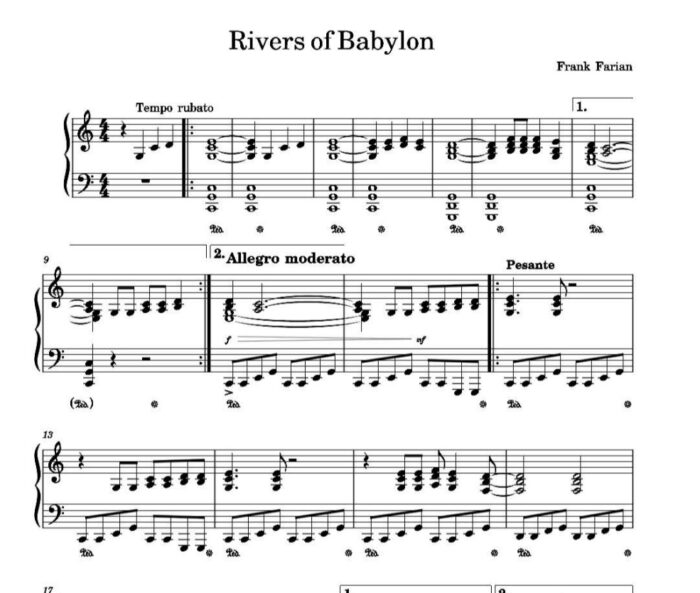 نت پیانو rivers of babylon