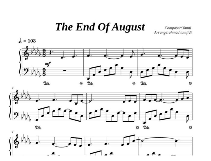 نت پیانو the end of august
