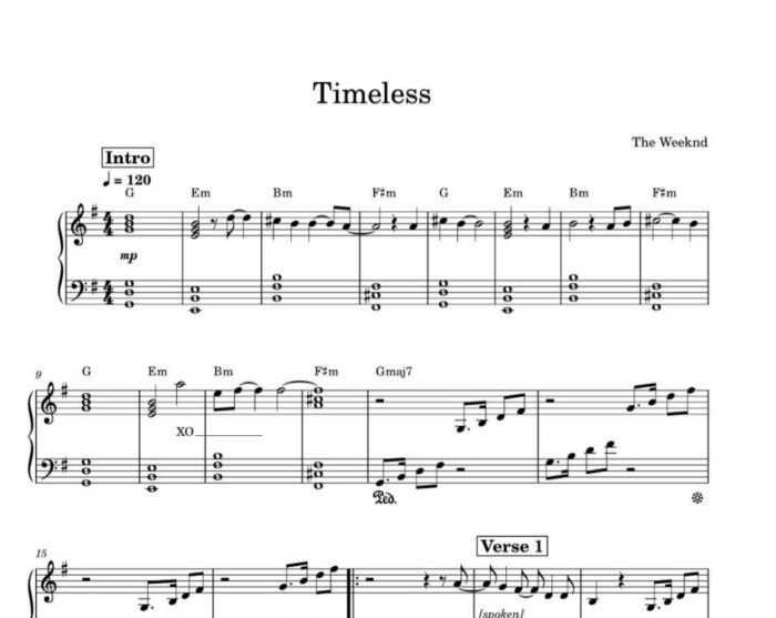 نت پیانو timeless
