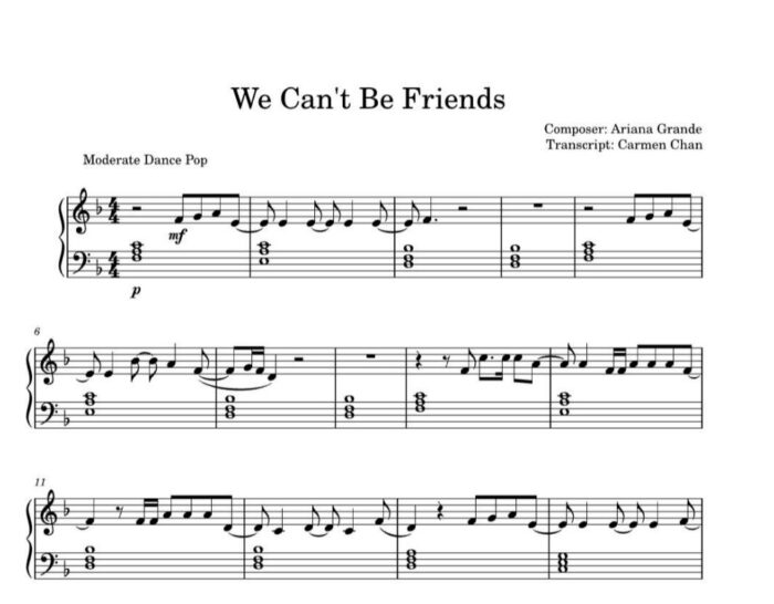 نت پیانو we can't be friends