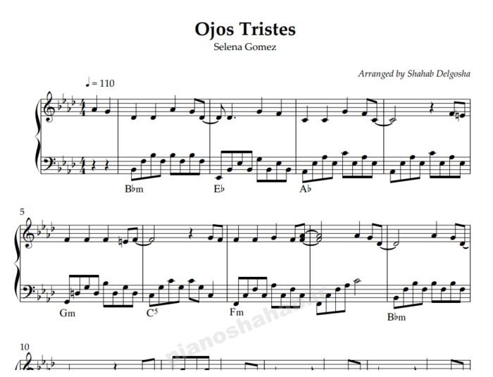 نت پیانو Ojos Tristes