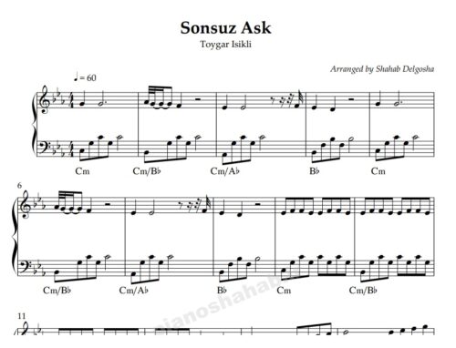 نت پیانو sonsuz ask