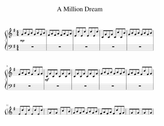 نت پیانو a million dreams