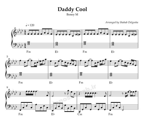 نت پیانو daddy cool