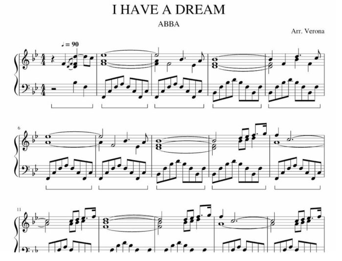 نت پیانو I Have a Dream