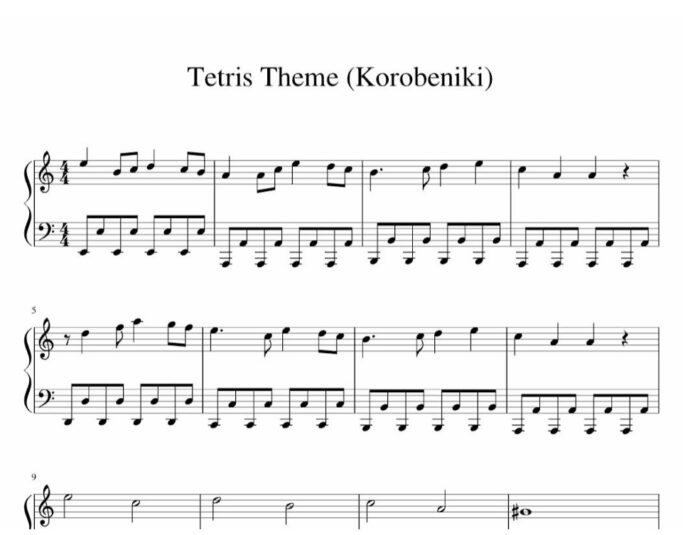 نت پیانو Tetris Theme