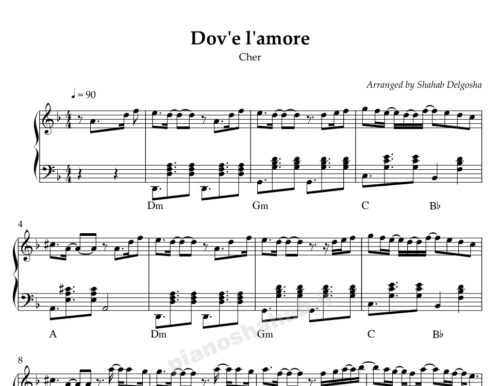 نت پیانو Dov'e L'amore