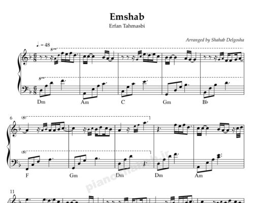 نت پیانو امشب عرفان طهماسبی