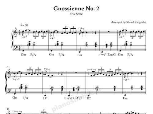 نت پیانو gnossienne no 2 از erik satie