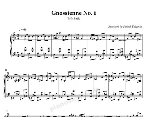 نت پیانو gnossienne no 6 از erik satie