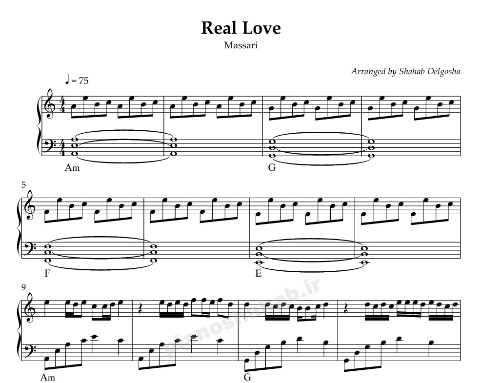 نت پیانو Real Love
